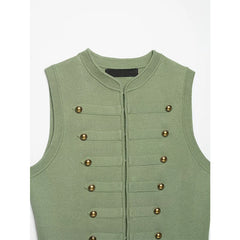 Button Detail Knit Military Vest Crop Top