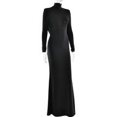 Turtleneck Backless Draped Maxi Dress