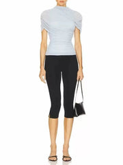 Draped Mock Neck Short Sleeve Top