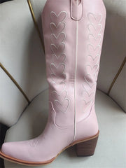 Heart Embroidery Pointed Toe Western Boots