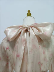 Pink Floral Puff Sleeve High Neck Scarf Mini Dress