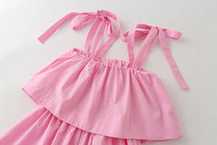 Pink Bow Tie Strap Midi Dress