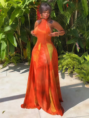 Halter Neck Abstract Print Maxi Dress