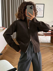 Zip Front Stand Collar Knit Jacket