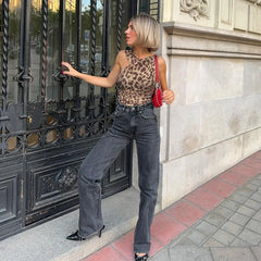 Leopard Print One Shoulder Bodysuit