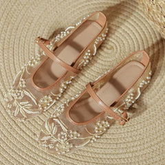 Embroidered Mesh Ballet Flats