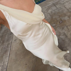 Diagonal Neckline Backless Evening Dress