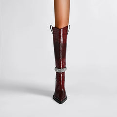 Embellished Pointed Toe Knee-High Western Boots