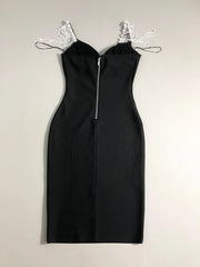 Crystal Strap Bodycon Midi Dress