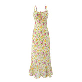 Floral print spaghetti strap maxi dress front view