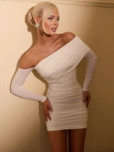 White one shoulder ruched mini dress
