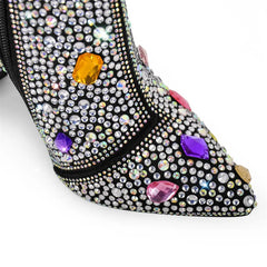 Rhinestone Pointed Toe Zipper Boots