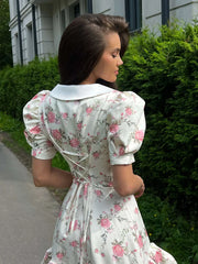 Puff Sleeve Ruffled Collar Mini Dress