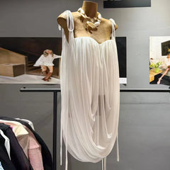 White Strapless Folds Drawstring Top