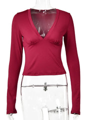 Deep V-Neck Long Sleeve Top