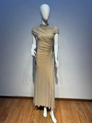 High Neck Cut-out Sequin Mid-Calf Dress