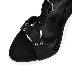 Close-up of the toe detail on black platform stiletto sandals