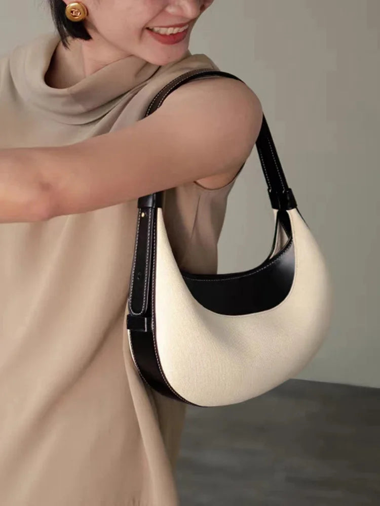 curved microfiber leather handbag for women