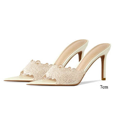 Pointed Toe Lace Mule Heels
