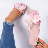 Pink floral square toe slides