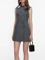 Tailored grey mini dress with button detailing