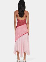 Pink Lace Patchwork Spaghetti Strap Maxi Dress