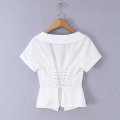 Lapel Collar Corset Top with Lace-Up Back