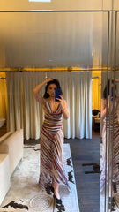 Striped V-Neck Irregular Hem Maxi Dress
