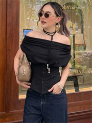 Off-shoulder ruched bodice top with button front