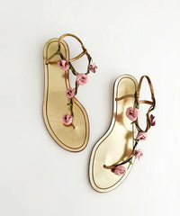 White and light blue floral thong slingback flat sandals