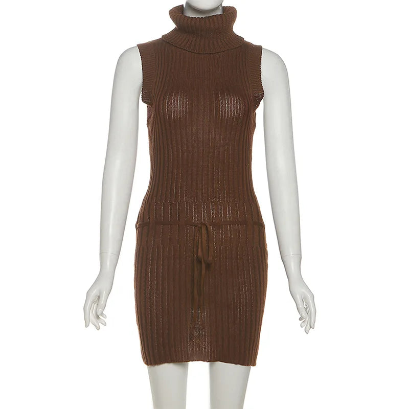 Brown ribbed knit dress on a mannequin