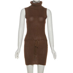 Brown ribbed knit dress on a mannequin