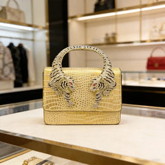 Tiger Handle Leather Handbag