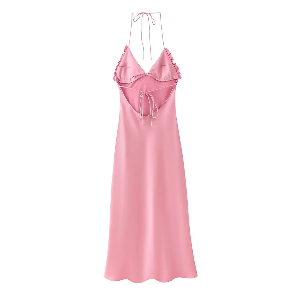 Pink satin nightgown on a white background