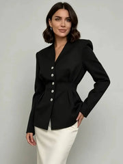 Peplum waist V-neck black blazer