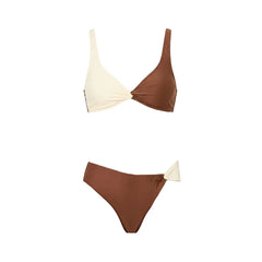 Two-Tone Plunge Neck Ruffled One-Piece Swimsuit