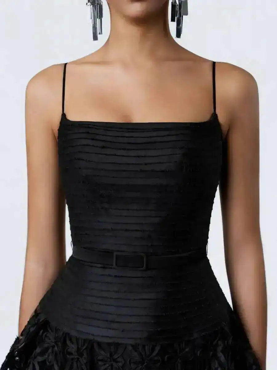 Black floral midi dress bodice detail