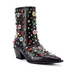 Embroidered Pointed Toe Boots