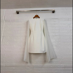 Pleated Cape Sleeve Mini Sheath Dress