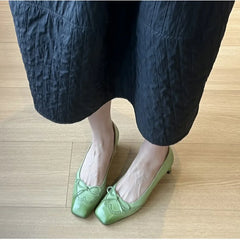 Square Toe Bow Detail Heeled Mary Janes
