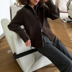 Zip Front Stand Collar Knit Jacket