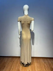 High Neck Cut-out Sequin Mid-Calf Dress