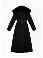 Black coat with fur hood on a white background