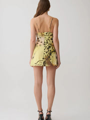 Leopard Print Lace Trim Spaghetti Strap Mini Dress
