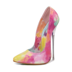 16cm Patent Stiletto Heels | Pointed Toe Pumps with Tie-Dye Soles
