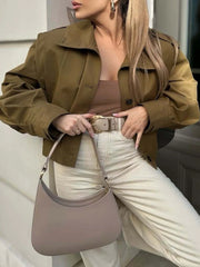 Short Trench Stand Collar Pleated Windbreaker Coat