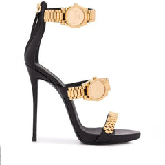 Gold Metal Watch Strap Heels