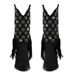 Fringe Star Embellished Pointed Toe Boots