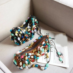Beaded Stone Shoulder Bag
