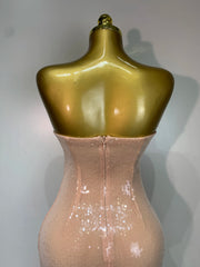 Peach Sequin Sweetheart Neck Gown